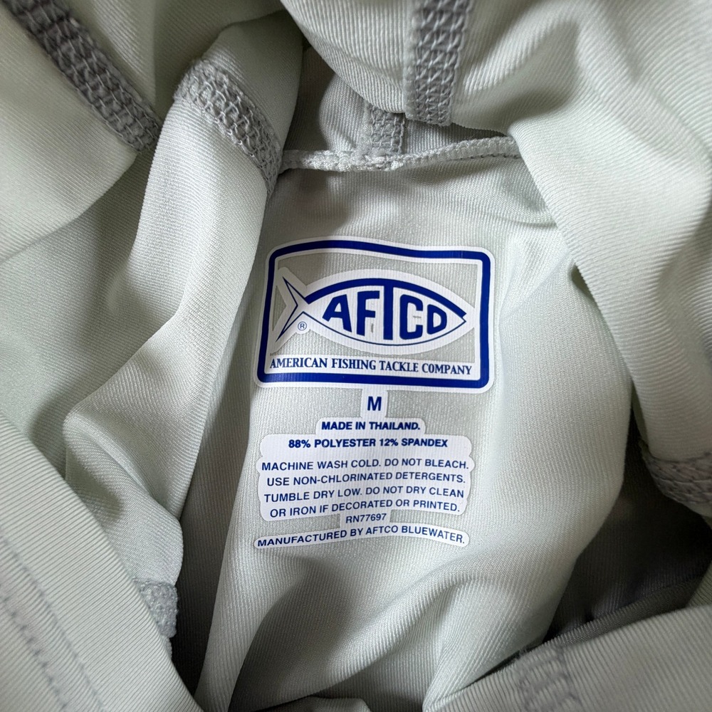 Aftco Mens Sun Hoodie Fishing Shirt Mask Hood Gaiter Sage Green Size Medium - Picture 3 of 13